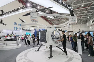 Advanced mobility aircraft displayed at an aerospace exhibition