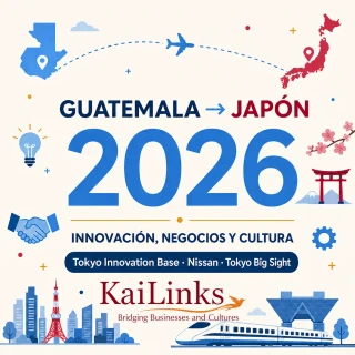 Guatemala to Japan 2026 innovation, business, and culture trip flyer with the KaiLinks logo